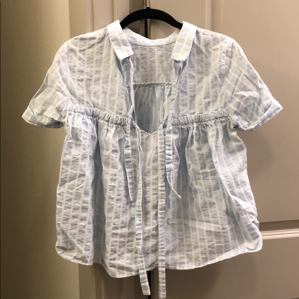 Light blue striped baby doll blouse